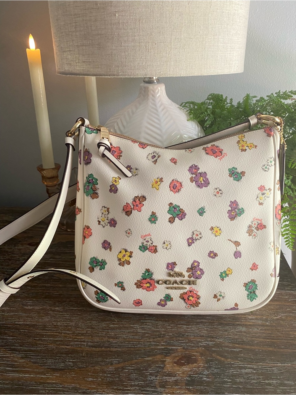 Coach ELLIE FILE BAG WITH SPACED FLORAL FIELD PRINT Crossbody Beige Gold - Picture 8 of 16